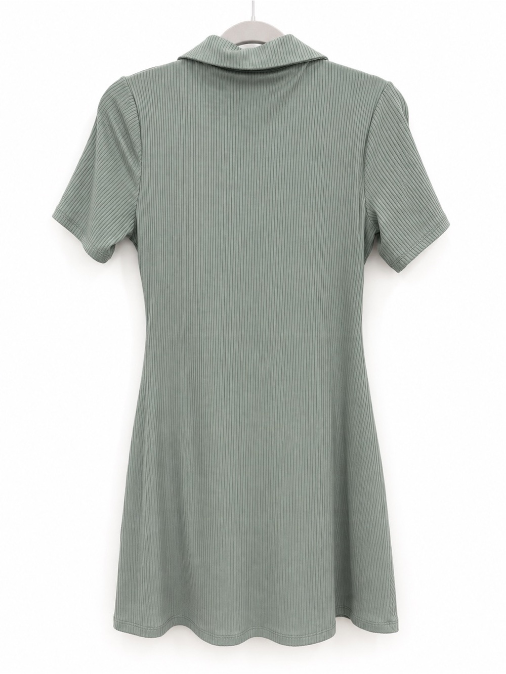 Reformation Sage Green Ribbed Ruched Button Front Mini Dress - Picture 2 of 4
